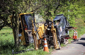Directional drilling equipment at a work site